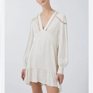 IRO Bilam Lace Pleated Dress Size 36 Cream V-Neck Dress Long Sleeves Boho Chic